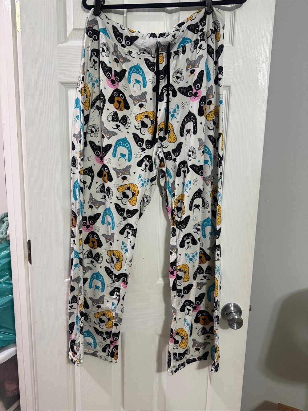 Kids White Jogger Pajama Pants with Colorful Dog Print